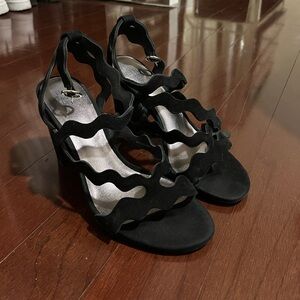 Paige Sage Scalloped Black Suede High Heels